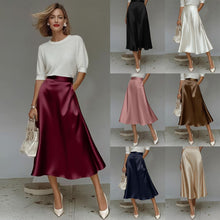 Load image into Gallery viewer, Women's Satin Solid Color Mid-Length Skirt – Slight Stretch
