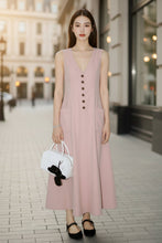 Load image into Gallery viewer, Women's V-Neck Sleeveless Button-Up Pencil Dress
