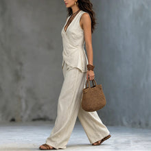 Load image into Gallery viewer, V-Neck Sleeveless Waist-Cinched Top &amp; Wide Leg Pants Two-Piece Set
