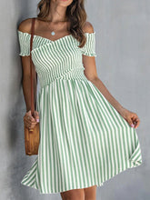 Load image into Gallery viewer, Women's Off-Shoulder Striped Waist-Cinching Midi Dress
