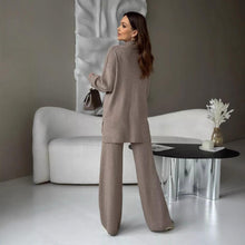 Load image into Gallery viewer, Women's Fine-Knit Mock-Neck Oversized Tunic Top &amp; Wide-Leg Trouser Set
