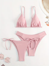Load image into Gallery viewer, Essential Edge 3-Piece Bikini Set for Women – Solid Color High-Cut Triangle Top Two-Style Bottoms with Side Lace-Up Design &amp; Quick-Drying Comfort – Versatile Women's Swimwear for Summer Pool Beach &amp; Travel
