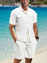 Load image into Gallery viewer, Men's Full Size Button Down Short Sleeve Top and Shorts Set Plus Size
