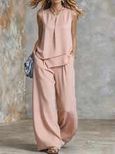 Load image into Gallery viewer, Women's Sleeveless Two-Piece Set – Solid Color Wide-Leg Pants &amp; Top
