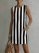 Load image into Gallery viewer, Women's Striped Color-Block Sleeveless Mini Dress – Loose Fit
