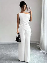 Load image into Gallery viewer, One-Shoulder Asymmetric Top &amp; Wide-Leg Pants 2-Piece Set – Women's Elegant Co-ord Suit

