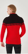 Load image into Gallery viewer, Suslo Couture Men&#39;s Black &amp; Red Pullover Sweater | Meander Print
