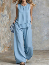 Load image into Gallery viewer, Women's Sleeveless Two-Piece Set – Solid Color Wide-Leg Pants &amp; Top
