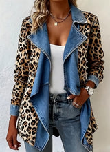 Load image into Gallery viewer, Patchwork Denim Collar Women’s Long-Sleeved Mid-Length Coat
