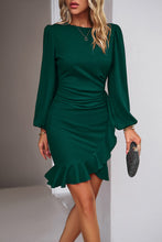 Load image into Gallery viewer, Elegant Black Ruffled Balloon Sleeve Mini Dress Luxury &amp; Playful Statement Piece Simple Dress
