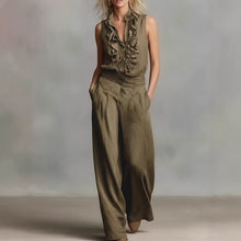 Load image into Gallery viewer, Women’s Linen Blend Two-Piece Set – Sleeveless Shirt &amp; Wide-Leg Pants
