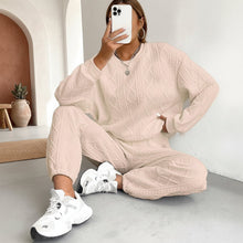 Load image into Gallery viewer, Women's Cable-Knit Texture Sweatshirt &amp; Jogger Pants Set
