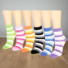 Load image into Gallery viewer, Womens Socks Soft Cozy Fuzzy Winter Home Warm Striped Sox Sizes 9-11
