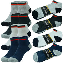 Load image into Gallery viewer, Mens athletic socks Striped Ankle Quarter Socks Cotton Low Cut Sizes 9-13
