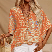 Load image into Gallery viewer, Mandala Print V-Neck Blouse – Casual Vacation Top
