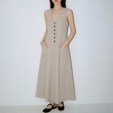 Load image into Gallery viewer, Women's V-Neck Sleeveless Button-Up Pencil Dress
