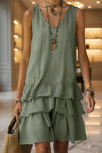 Load image into Gallery viewer, V-Neck Sleeveless Tiered Ruffle Mini Dress
