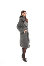 Load image into Gallery viewer, Boston Genuine Silver Fox Cashmere Blend Double-Face Coat in Grey Mélange
