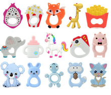 Load image into Gallery viewer, Baby Teethers Cartoon Animal Baby Teething Toy Penguin Silicone Teether Unicorn Pendant Raccoon Accessories
