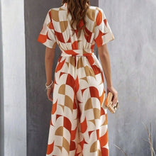 Load image into Gallery viewer, Women's Geometric Pattern Printed Lace Up Shirt Jumpsuit
