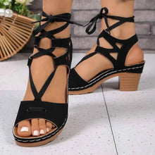 Load image into Gallery viewer, Elegant Heel Block : Lace-Up Sandals
