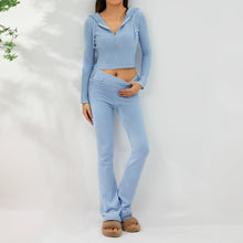 Load image into Gallery viewer, Women’s Knitted Hooded Two-Piece Set – Cardigan &amp; High-Waisted Pants Suit
