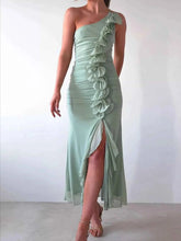 Load image into Gallery viewer, Stylish One-Shoulder Ruffle : Slit Dress
