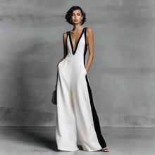 Load image into Gallery viewer, Women's Color-Block Sleeveless V-Neck Wide-Leg Jumpsuit – French Style Long Pants
