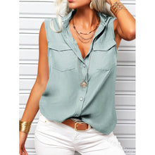 Load image into Gallery viewer, Women's Lapel Collar Sleeveless Top – Loose Fit, Pockets, Solid Color
