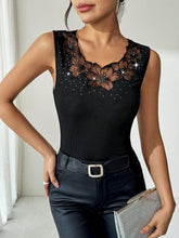 Load image into Gallery viewer, Black Ribbed Rhinestone-Decorated Vest T-Shirt Top
