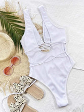 Load image into Gallery viewer, Ribbed Lace Up : One-Piece Swimsuit
