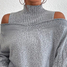 Load image into Gallery viewer, Women's Cold Shoulder Sweater - High Neck Cut Out Pullover Long Sleeve
