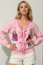 Load image into Gallery viewer, Nutcracker Sequin Bow Decor Cardigan
