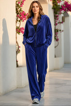 Load image into Gallery viewer, Women's Velvet Zip-Up Hoodie &amp; Wide-Leg Pants Set

