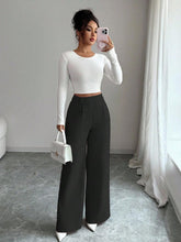 Load image into Gallery viewer, Women's High-Waist Straight-Leg Pants – Solid Color Button Detail Full Length
