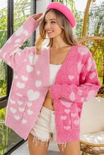 Load image into Gallery viewer, BiBi Heart Color Block V-Beck Knit Cardigan with Pockets
