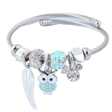 Load image into Gallery viewer, Beaded Owl Bracelet with Angel Wings - Stainless Steel Charm Bracelet
