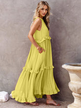 Load image into Gallery viewer, Romantic Ruffled Sleeveless Tiered Maxi Dress with Pockets Elegant &amp; Chic Statement Beautiful Design Dress
