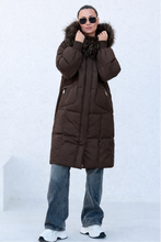 Load image into Gallery viewer, Lauren Genuine Fur Trim Down Fill Coat in Chocolate
