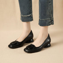 Load image into Gallery viewer, Women's French Vintage Round Toe Slip-On Flats – Low Chunky Heel Mary Jane Style
