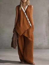 Load image into Gallery viewer, Women's Boho V-Neck Button Vest &amp; Wide-Leg Pants Set
