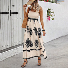 Load image into Gallery viewer, Women's Wide-Strap Printed Maxi Dress – Smocked Bodice &amp; Tassel Waist
