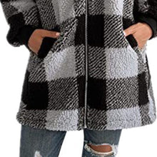 Load image into Gallery viewer, Plaid Hooded Zip-Up Oversized Jacket — Women’s Winter Commute Coat
