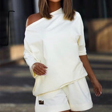 Load image into Gallery viewer, Women's One-Shoulder Hoodie &amp; Pants Two-Piece Set
