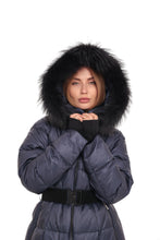Load image into Gallery viewer, Cyrus Genuine Fur Trim Down Fill Coat in Navy
