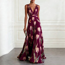 Load image into Gallery viewer, Women's Tulip Print Sleeveless Deep V-Neck A-Line Maxi Dress – 7 Colors
