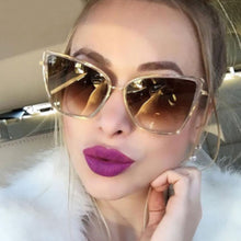 Load image into Gallery viewer, Big Cat Eye Sunglasses Women Black Mirror Sun Glasses

