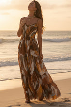 Load image into Gallery viewer, Brown Spaghetti Strap Pleated Waist Maxi Dress with Pockets
