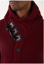 Load image into Gallery viewer, Lagos Red Men&#39;s Burgundy Button Up Sweater | Solid Striped
