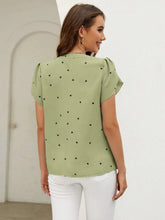 Load image into Gallery viewer, Women's V-Neck Heart Print Blouse – Petal Sleeve Pleated Front Elegant Top

